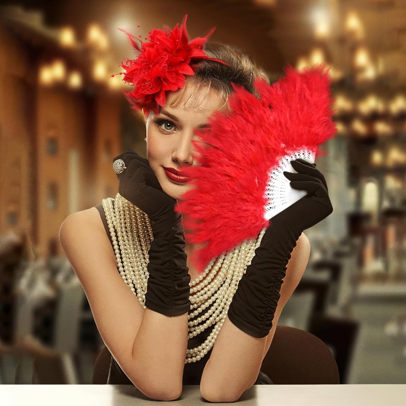 MWOOT Feather Headband with Artificial Flowers, 1920s Fascinator Headpiece for