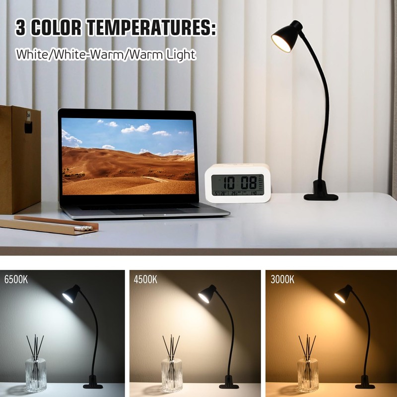 CeSunlight Clamp Desk Lamp, Clip on Reading Light, 3000K-6500K Adjustable