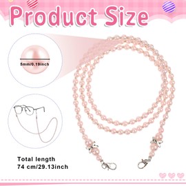 2PCS Beaded Glasses Chain, Eyeglass Chain for Women, Fashion Sunglasses Neck Cord, Around Neck Eyeglass Chain-Cord, Acrylic Bead Eye-Glass Lanyard (White, Pink)
