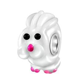 Andante-Stones 925 Sterling Silver Murano Glass Bead Charm Animal World Rabbit Element Ball for Charm Bracelets + Organza Pouch, Sterling Silver