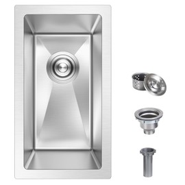 10 inch Bar Sink Undermount, 10 x 18 inch Wet Bar Sink Undermount Stainless Steel Kitchen Sinks 18 Gauge Single Bowl Small Bar Sinks with Basket Strainer Drain