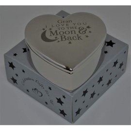 celebrationgiftsforall Gran I Love You To The Moon and Back Engraved Heart Jewellery Trinket Box in Silver Presentation Box