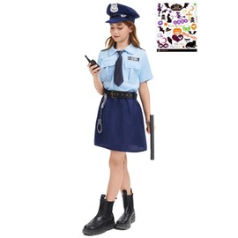 Mudlgada S808 Police Officer Police Cosplay, Girls, Police Officer, Halloween Tattoo Sticker, Bag and Headband Included, Luxury 9-Piece Set, Kids Costume (L(47.2 - 51.2 inches (120 - 130 cm)))