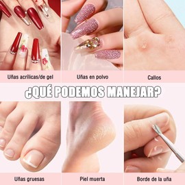 Kit pulidor de uñas eléctrica, torno para uñas Profesional portátil,lima de uñas ajustable bidireccional de 5 velocidades de 15000 RPM con 11 cabezal de pulido y 26 anillo de lijado para Casa Y Salón (Gris)