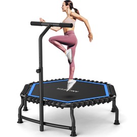 ANCHEER 50" Rebounder Trampoline for Adults with Adjustable Bar, 550 LBS Mini Trampoline with Quiet Exercise Rebounder for Kids Adults Indoor/Garden Cardio Trainer Workout