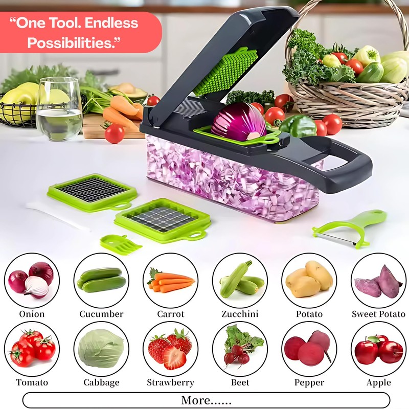 Yurdas Vegetable Chopper and Slicer Set, 14-in-1 Mandoline Slicer with