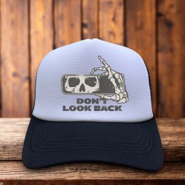 Snap-Back Don't Look Back Skeleton Unisex Trucker Hat Black Snapback Spooky Ball Cap