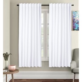 Cotton Duck White Curtain 72 Inch Length 2 Panel Set - Back Tab Top Curtain for Farmhouse, Living Room, Bedroom, Home, Office, Bathroom, Kitchen, Door, Window - 50 Inch Wide & 72 Inches Long