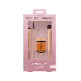 Real Techniques Starlit Gaze Eye + Lash 4 Piece Holiday Gift Set, Eye Makeup Brush Set For Eyeshadow & Brow Products, Mini Eyelash Curler For Travel & Taking On-The-Go, Limited Edition, Cruelty-Free