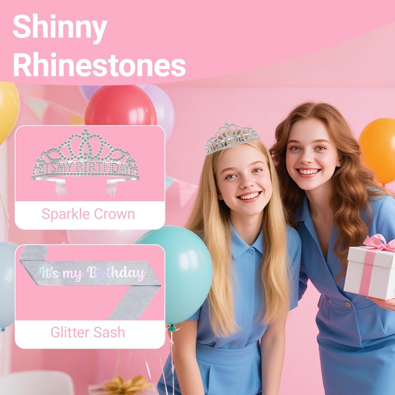 Papoopy Birthday Tiara and Crown with Sash, Birthday Tiara for