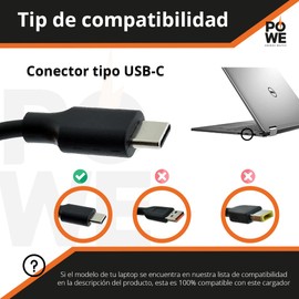 PO WE Cargador para Laptop DELL de 45 W USB Tipo C (USB-C) para DELL XPS 13 9365 9370 9380, Latitude 7275 7370 5175 5285 5290-en1 7390-2en1, LA45NM150,0,0HD. CY5