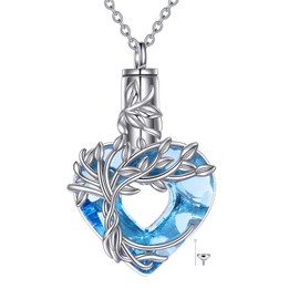 TIGER RIDER 925 Sterling Silver Tree of Life/Urn Necklaces for Women Heart Shaped Crystal Family Tree Necklace Birthday Christmas Anniversary Jewelry Gifts for Women (blue crystal urn)