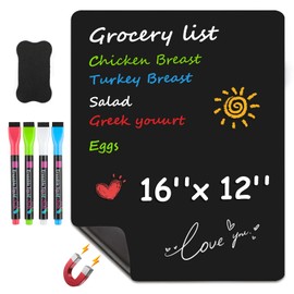MaxGear Magnetic Black Dry Erase Board Sheet for Refrigerator, 16"x12" Fridge Magnetic Whiteboard for Kitchen, Fridge Shopping List for Family Planner and Grocery List, 4 Chalk Markers