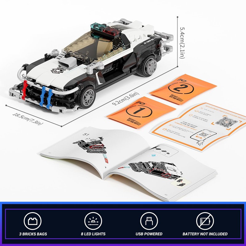 FUNWHOLE Police Patrol Car Lighting Building-Bricks Set - Cyberpunk City