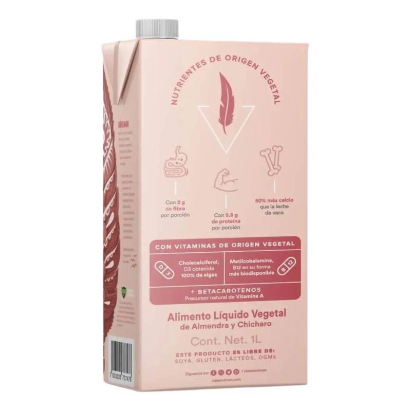 Birdman Bebida Vegetal Proteína Calcio Base Chicaro Sabor Almendra 1lt