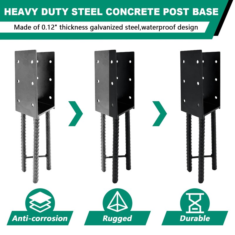 VoTwoofv U-Shape Wet Concrete Post Holder for 4"x4" (Actual 3.5"x3.5")