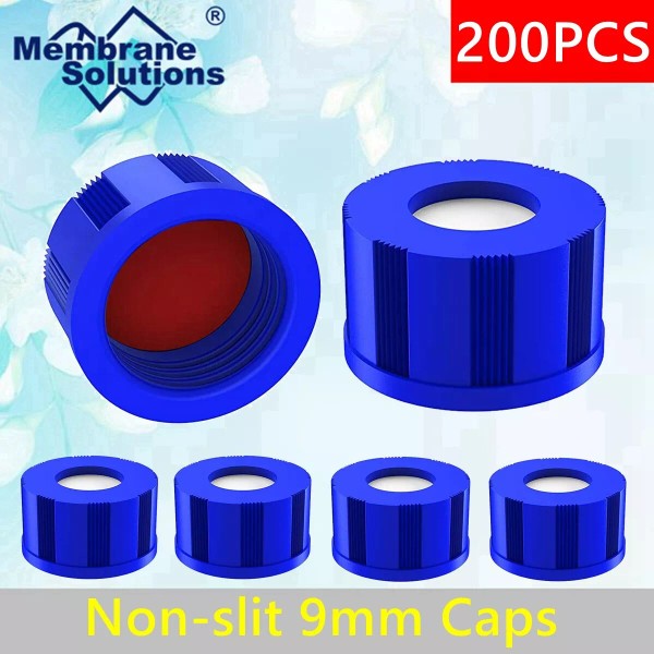 Membrane Solutions 200-2ml Autosampler HPLC Vial Screw Caps 9mm Red