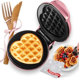 GVAKMM Mini Waffle Maker(Heart),Christmas Small Waffle Maker Keto,Mini Wafflera Iron for Kids Family and Individuals,4'' Non Stick Cooking Plates with Fast & Even Heating(Pink)