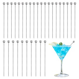 SYEYCW 30 Pcs Cocktail Picks, Stainless Steel Cocktail Sticks, Silver Reusable Drink Picks, Drink Decorations Accessories for Party Barbeque Appetizers Sandwiches Hamburger, for Holiday Party Events