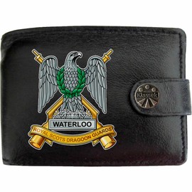 Klassek The Royal Scots Dragoon Guards Image Men Wallet Real Leather Cap Badge Emblem Military Crest Insignia RFID Blocking with Coin Pocket and Metal Gift Box