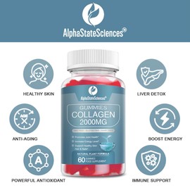 **New**Advanced Collagen Gummies 2000mg - Promote Skin Elasticity, Hair Growth, and Joint Health - Delicious Berry Flavoured Gummy Vitamins for Youthful Radiance