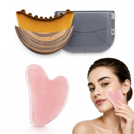Lymphatic Contour Face Brush, 2 in 1 Facial Massage Tools Kits, Natural Rose Quartz Gua Sha Set, Massage Tools for Lymphatic Drainage, Face Sculpting