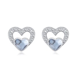 Heart Birthstone Earrings for Women 925 Sterling Silver Heart Stud Earrings Minimalist Crystal Cz Earrings Birthstone Jewelry Gifts, Sterling Silver, crystal