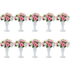 Nuptio 10 jarrones de trompeta de metal con flores elegantes centros de mesa de boda para decoración de fiestas, comedor, arreglos florales artificiales de 23,2 cm de alto para ceremonia de