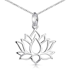 Materia Lotus Flower Necklace - 925 Silver Lotus Flower Pendant with Necklace - For Women & Girls with Gift Box, Silver