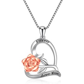 SWEETIME Women's Rose Necklace Women's 925 Sterling Silver Heart Rose Necklace, Jewellery Gift for Women, Girlfriend, Mum for Birthday, Christmas, Valentine's Day, Mother's Day, Wedding Anniversary,