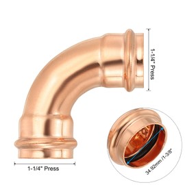 PATIKIL 1-1/4" x 1-1/4" Elbow Copper Press Fittings, 1 Pcs 90 Degree Pressure Copper Pipe Fitting Zero Lead P x P Coupling Connector with Stop for Copper Tube Connection, Plumbing