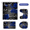 4 Pcs Blue Rose Shower Curtain Sets with Non-Slip Rug,