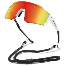 DUCO Polarized Kids Sunglasses Youth Baseball Sports Sun Glasses UV400 Shades with Strap for Teens Boys Girls DK310 (White Frame Black Temple Revo Orange Lens)