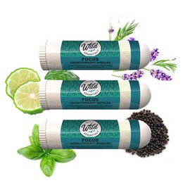 Wild Essentials 3 Pack of Focus Aromatherapy Nasal Inhalers Made with 100% Natural, Premium Grade Essential Oils to Help You Concentrate, Study, Work