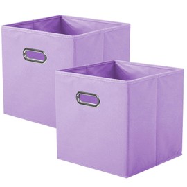 powerking Fabric Storage Box Bins, 2 Pack Foldable Cloth Storage Cube Organizer Drawer with Metal Handle For Closet And Toys Storage,Lavender