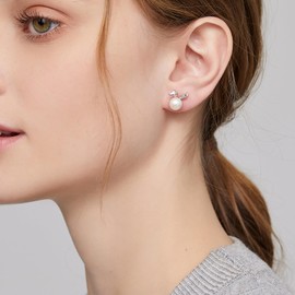 Jiamiaoi Pearl Earrings Women's 925 Silver Pearl Drop Earrings Freshwater Cultured Pearl Earrings 8 mm Vintage Pearl Dangle Earrings for Women/Girls, Silver