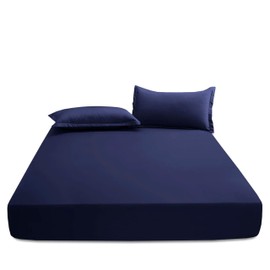 EV DEKOR®MF0001 Fitted Sheet Super King, Navy - Deep Pocket Bedsheet 10inch (25 cm) - Soft Brushed Microfiber Fabric - Shrinkage and Fade Resistant - Bottom Sheet - Double Bed Fitted Sheets