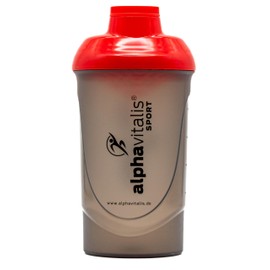 alphavitalis Protein Shaker 600 ml | Sports Fitness Bodybuilding | BPA Free | Leak-Proof | With Screw Cap and Strainer for Creamy Shakes | Black Red