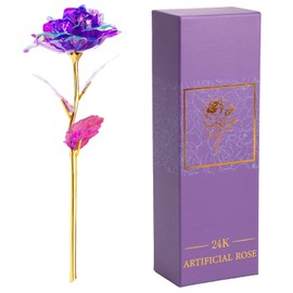LOVEINUSA Rose Gifts for Mom, Artificial 24K Gold Rose 9" Rainbow Rose Flower Gift with Gift Box for Mothers Day Birthday Anniversary Romantic Gifts for Her