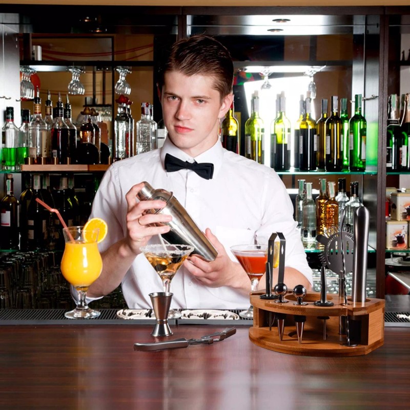 Esmula Bartender Kit with Stylish Bamboo Stand, 12 Piece 25oz