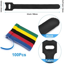 100 PCS Cable Ties Reusable Cord Organizer, 6 inch Fastening Cord Ties Cable Straps, Adjustable Cable Management Straps Hook Loop Cord Organizer Wire Ties for Home, Office (Multicolor)