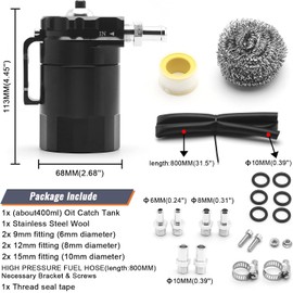 slrongpowlr Baffled Oil Catch Can kit, Oil Separator Catch Can with Breather Filter 300ml Universal Aluminum