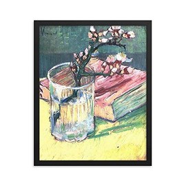Vincent Van Gogh's Blossoming Almond Branch in a Glass with a Book 1806 - Enhanced Matte Paper Framed Poster (16X20) - Black Frame