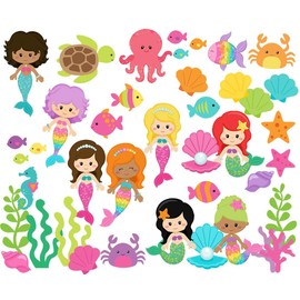 Mermaid Friends Ocean Life Flannel/Felt Board Figures Story Kids Preschool Fun (Figures Only no Background)