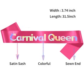 Carnival Queen Sash - Rose Pink Fabric with Glitter Lettering, Adjustable Shoulder Strap for Costume Parties, Pageants, Cosplay, Birthday & Carnival Events