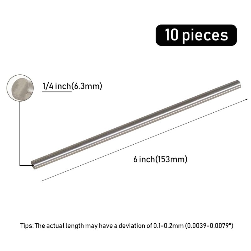 Tynulox 10Pcs 1/4" × 6" Length 304 Stainless Steel Rods,