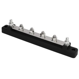Bus Bar M6 6 Ports Easy Installation Stud Power Distribution Block DC 12V-48V for Boat (Black)
