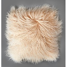 Genuine Mongolian Sheepskin Cushion Pillowcase 40x40cm (big variety of colours) JYB03 colour beige / white (Tops)