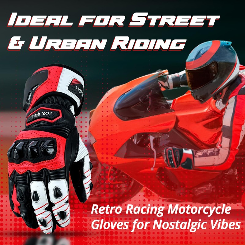 FOXKULL Motorcycle Full Finger Gloves with Knuckle Protector for Men
