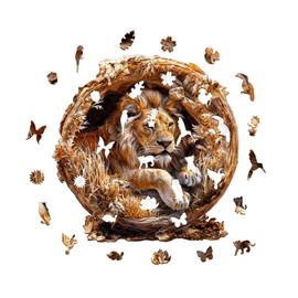Woodemon Wooden Puzzles for Adults, 3D Lion (S-100pcs) Wooden Jigsaw Puzzles Kids, 8.5 * 8.5in Unique Shaped Animal Wood Puzzles Adults, Wooden 3D Vision Flat Puzzle Family Games